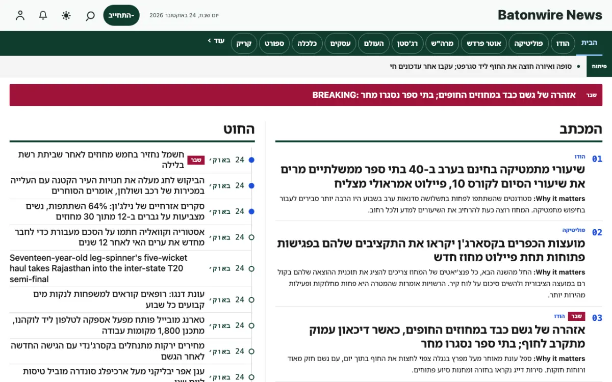 Batonwire — תבנית אתר חדשות כללי, תצוגת מחשב