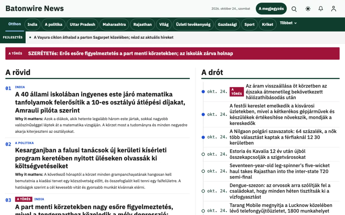 Batonwire — Általános: hírek weboldalsablon, asztali nézet