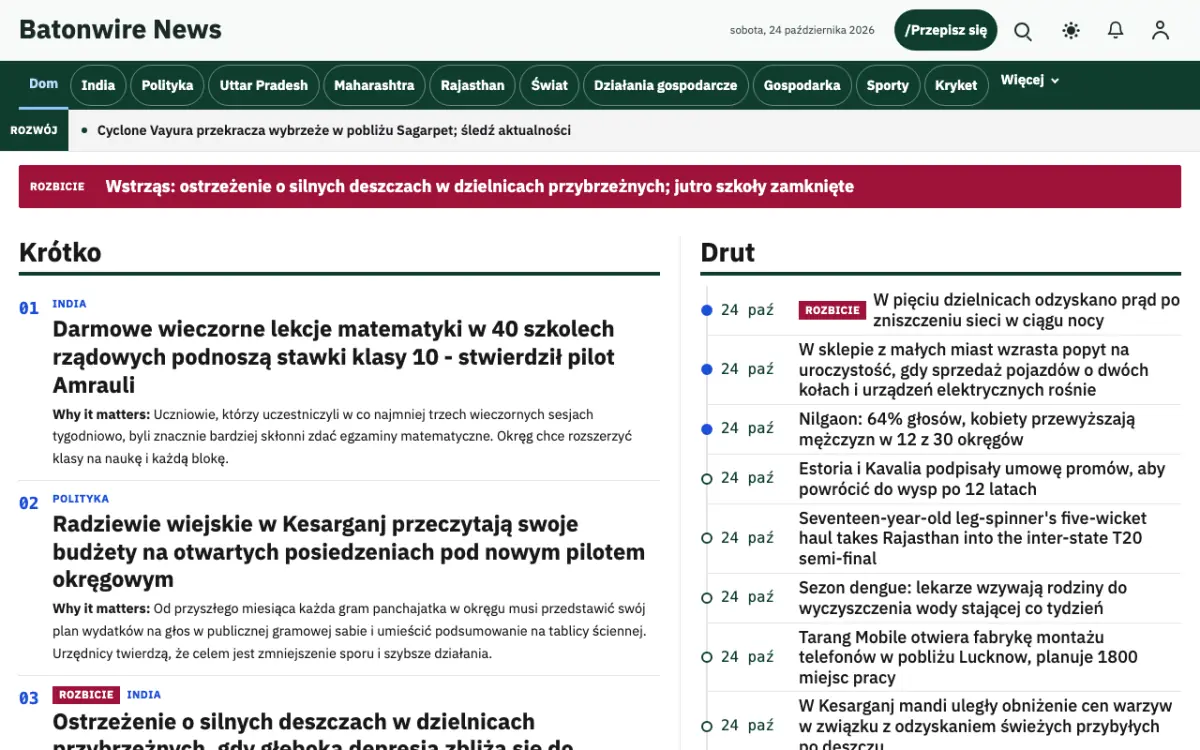 Batonwire – szablon strony (Ogólne: wiadomości), widok na komputerze