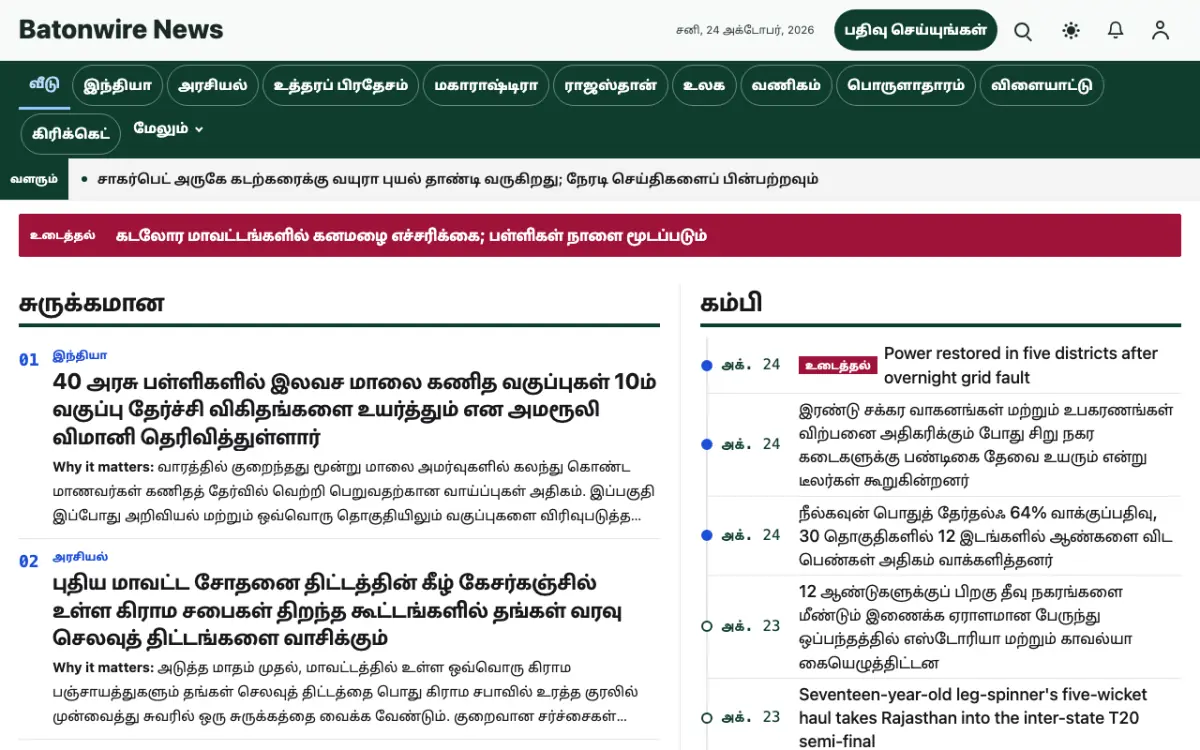 Batonwire — பொது செய்திகள் வலைத்தள டெம்ப்ளேட், டெஸ்க்டாப் காட்சி
