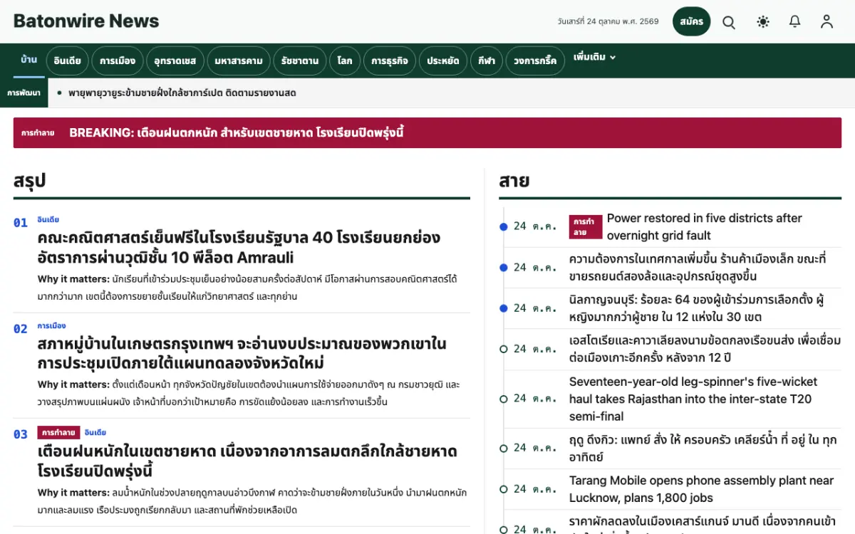 Batonwire — เทมเพลตเว็บไซต์ข่าวทั่วไป มุมมองเดสก์ท็อป