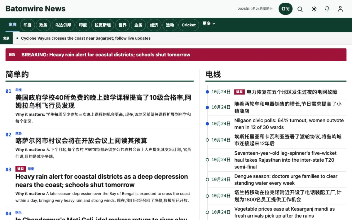 Batonwire — 综合新闻网站模板，桌面版预览