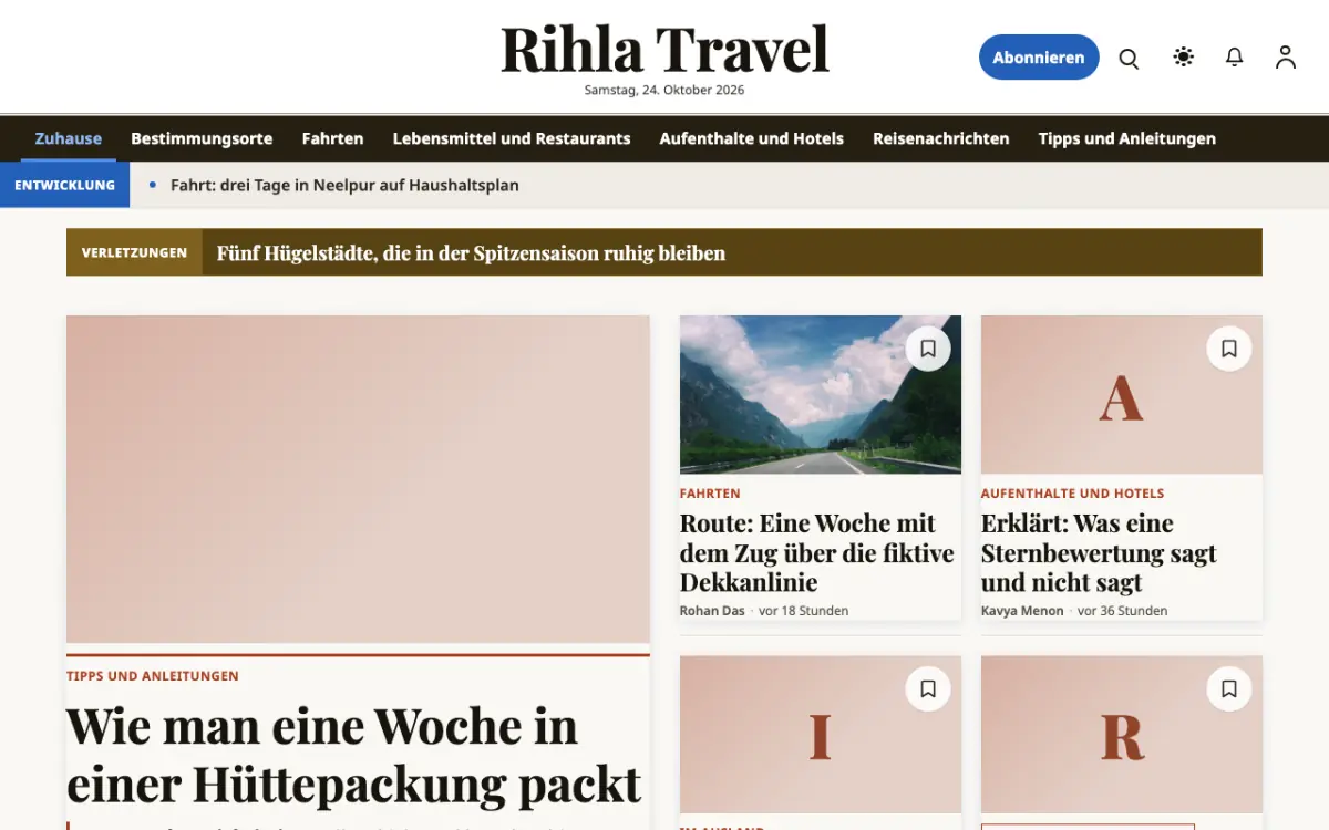 Voyagewire – Website-Vorlage für Reisen-News, Desktop-Ansicht