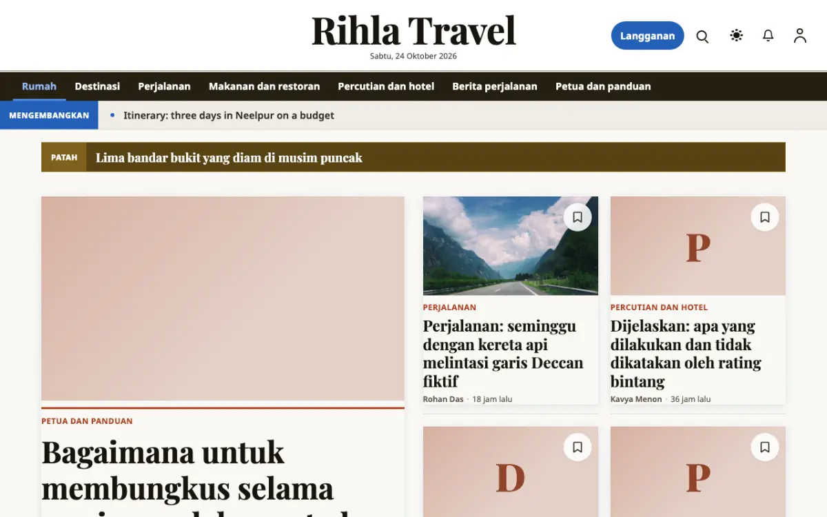 Voyagewire — templat laman web Berita Pelancongan, paparan desktop