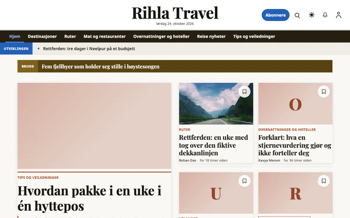 Voyagewire – nettstedmal for Reise News, skrivebordsvisning
