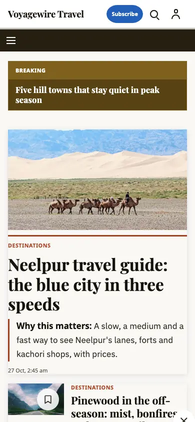 Voyagewire — Travel News app, phone view