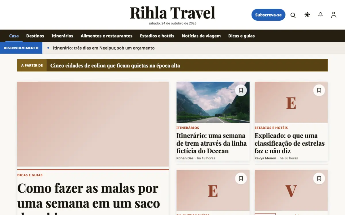 Voyagewire — modelo de site de Notícias de Viagens, vista em computador