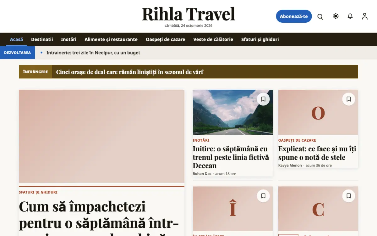 Voyagewire – șablon de site pentru Știri Călătorii, vedere pe desktop