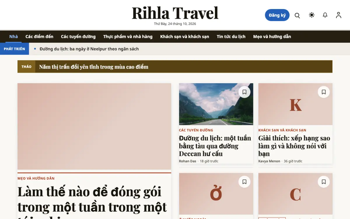 Voyagewire — mẫu website Tin Du lịch, giao diện máy tính