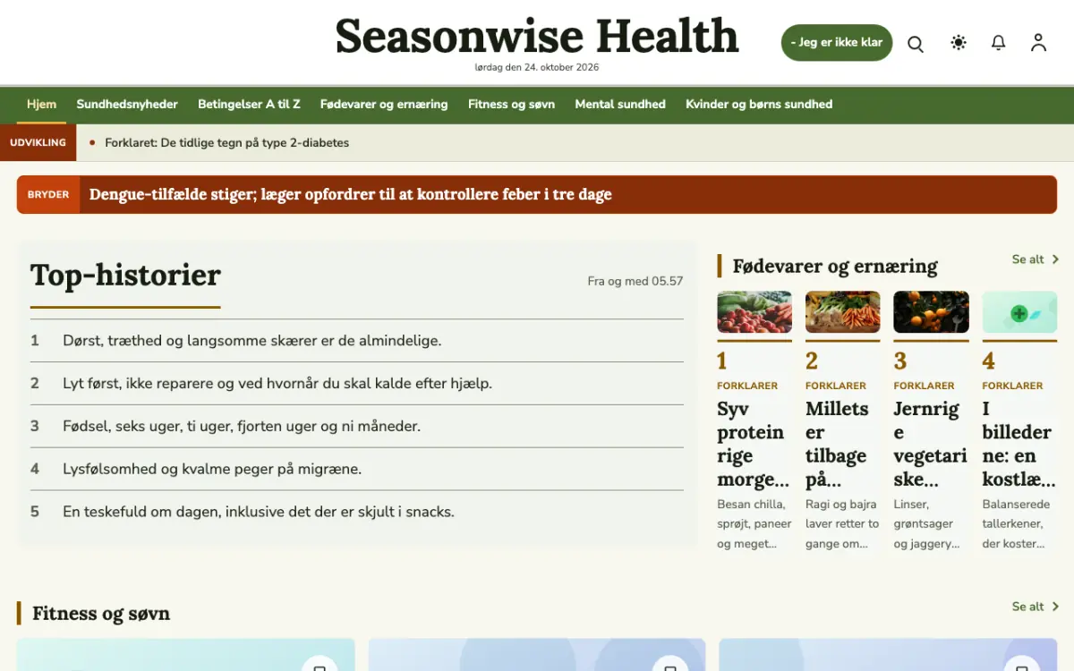 Seasonwise – hjemmesideskabelon til Sundhed News, skrivebordsvisning