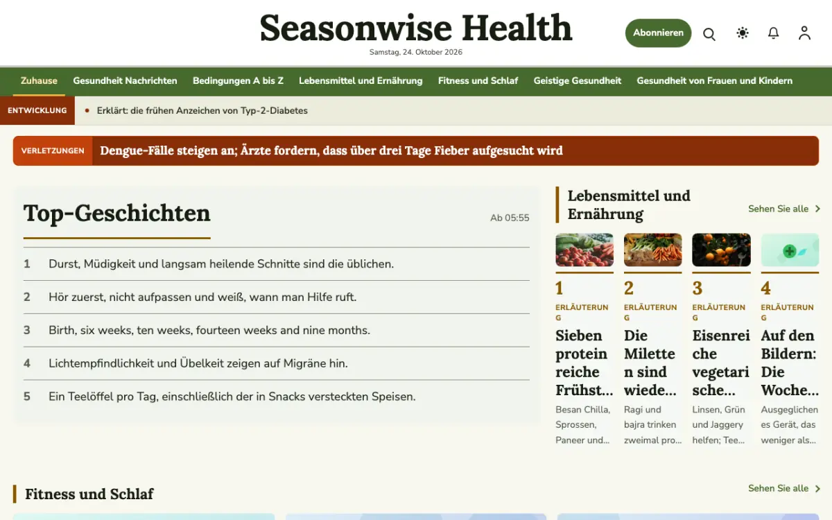 Seasonwise – Website-Vorlage für Gesundheit-News, Desktop-Ansicht