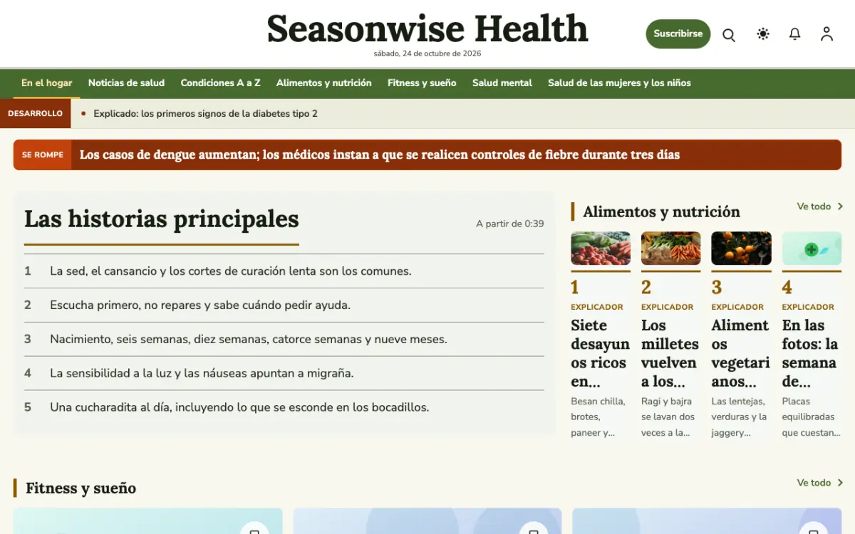 Seasonwise — plantilla de sitio web de Noticias de Salud, vista de escritorio