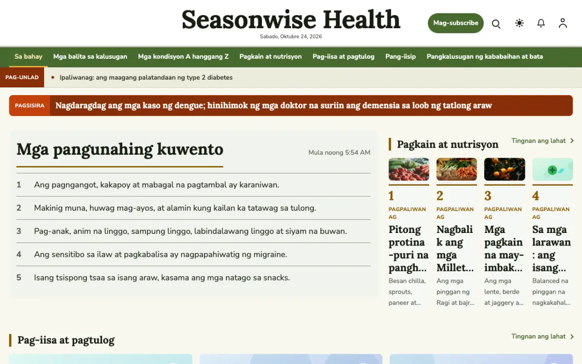 Seasonwise — template ng website na Balitang Kalusugan, tanaw sa desktop