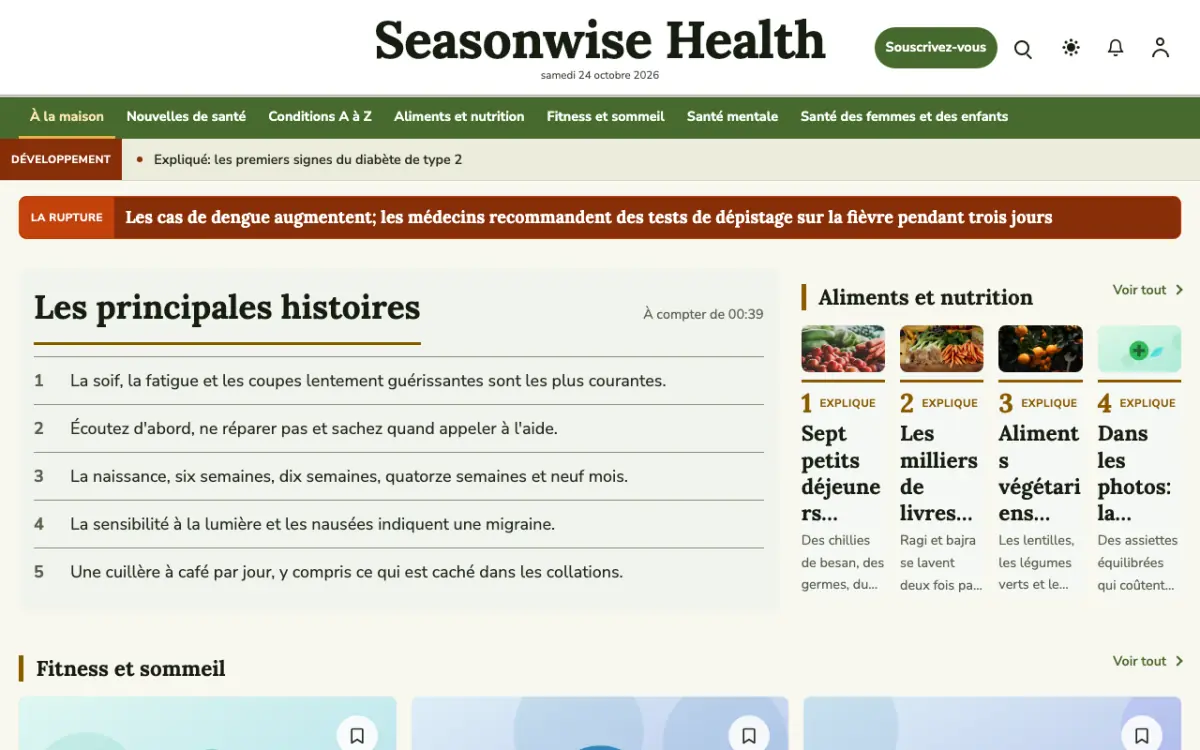 Seasonwise — modèle de site web Actualités Santé, vue sur ordinateur