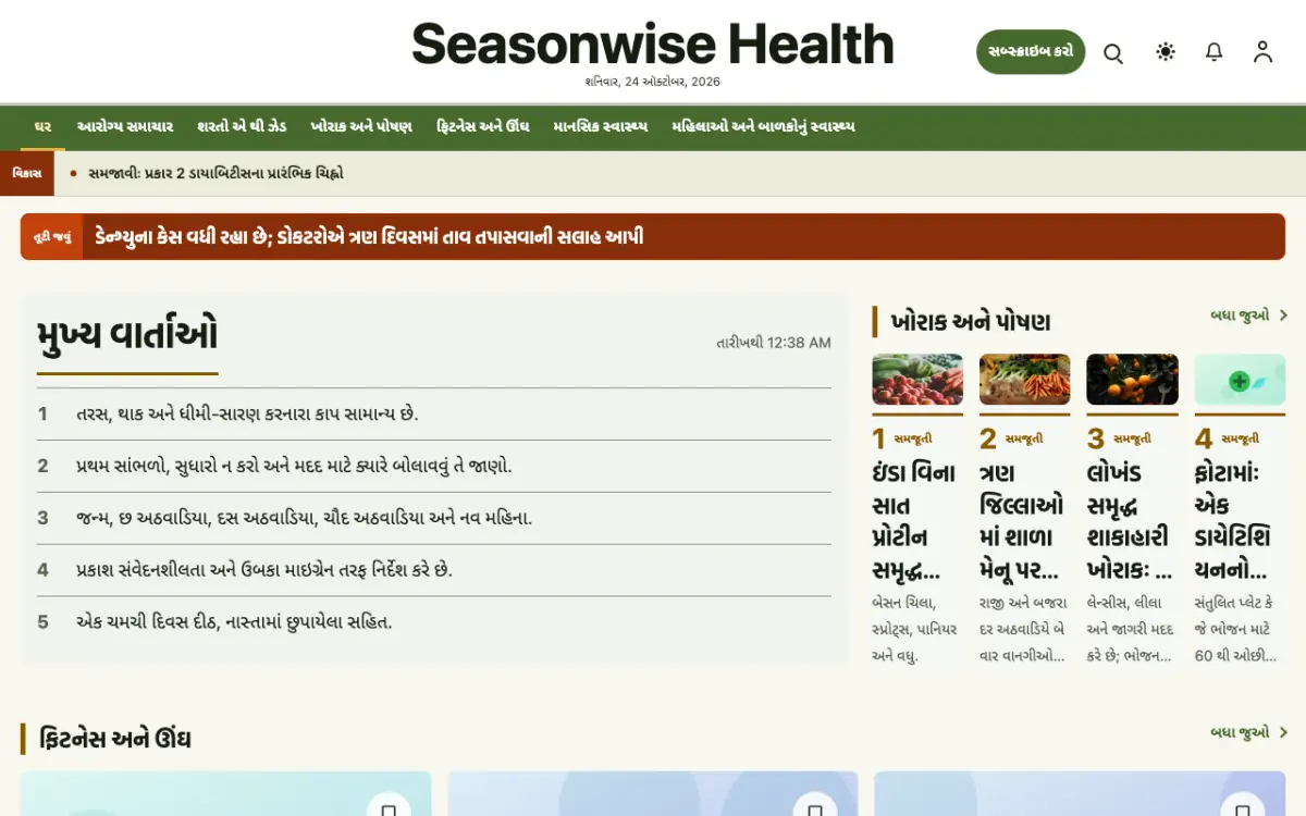 Seasonwise — આરોગ્ય સમાચાર વેબસાઇટ ટેમ્પલેટ, ડેસ્કટોપ વ્યૂ