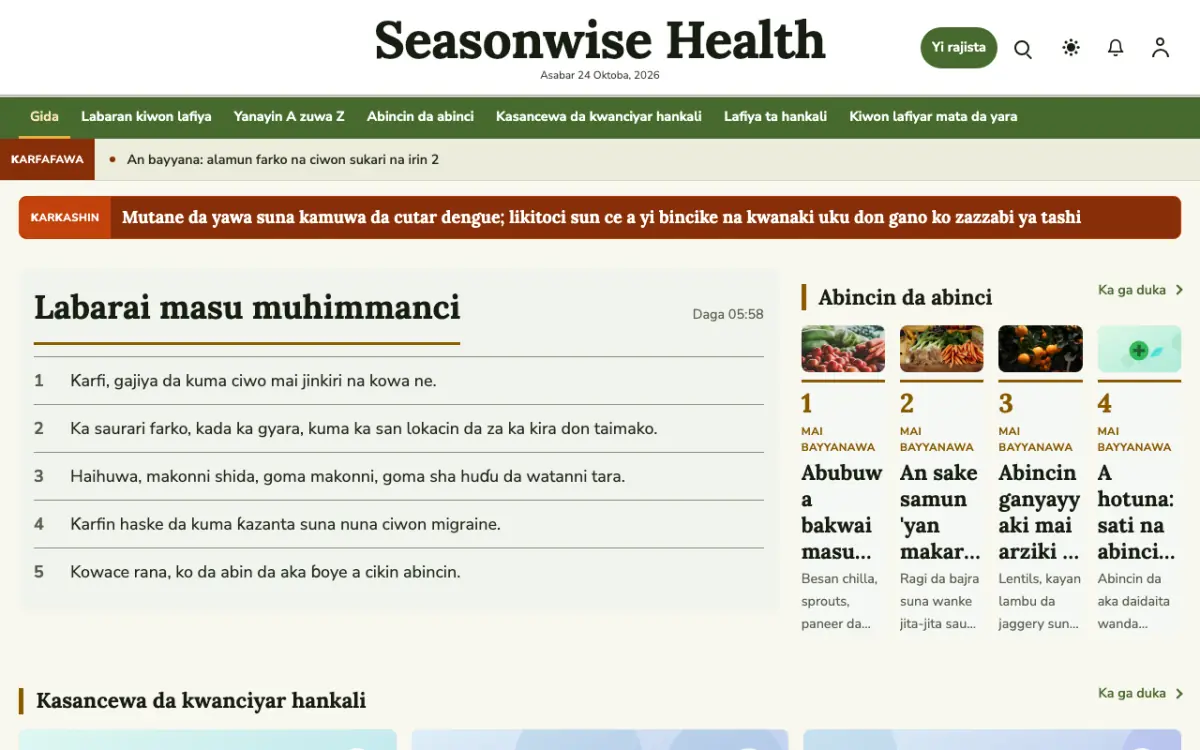 Seasonwise — samfurin shafin yanar gizo na Labaran Lafiya, hangen kwamfuta