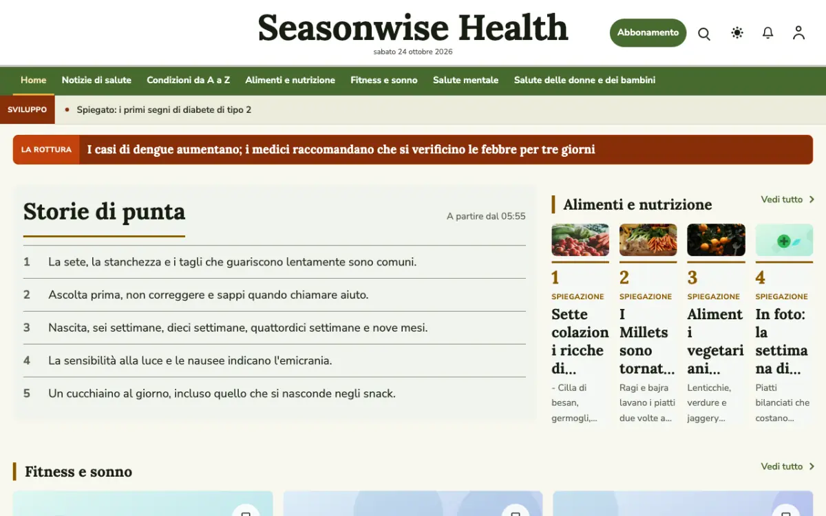 Seasonwise – template di sito per News Salute, vista desktop