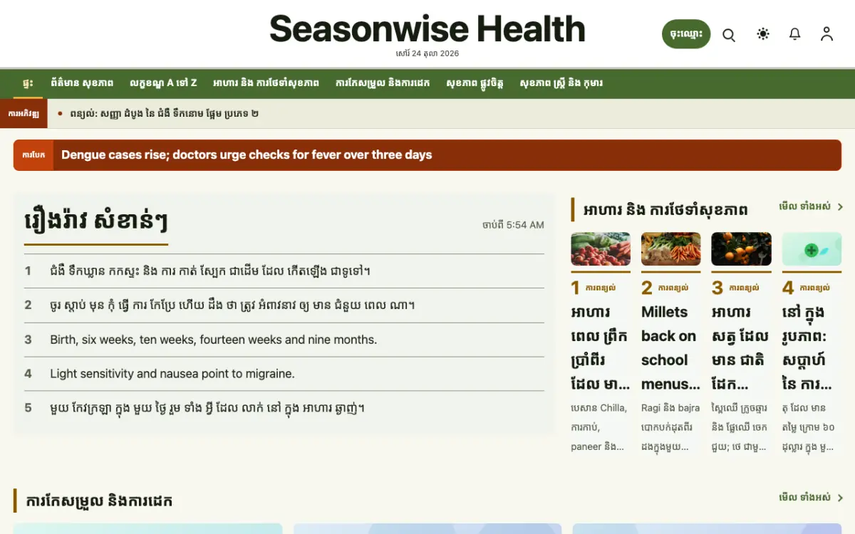 Seasonwise — ទម្រង់គំរូគេហទំព័រ ព័ត៌មាន សុខភាព ទិដ្ឋភាពកុំព្យូទ័រ