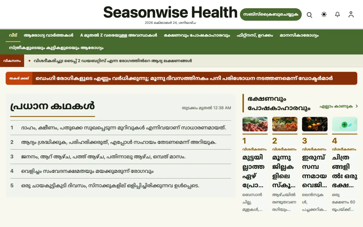 Seasonwise — ആരോഗ്യം വാർത്തകൾ വെബ്സൈറ്റ് ടെംപ്ലേറ്റ്, ഡെസ്ക്ടോപ്പ് കാഴ്ച