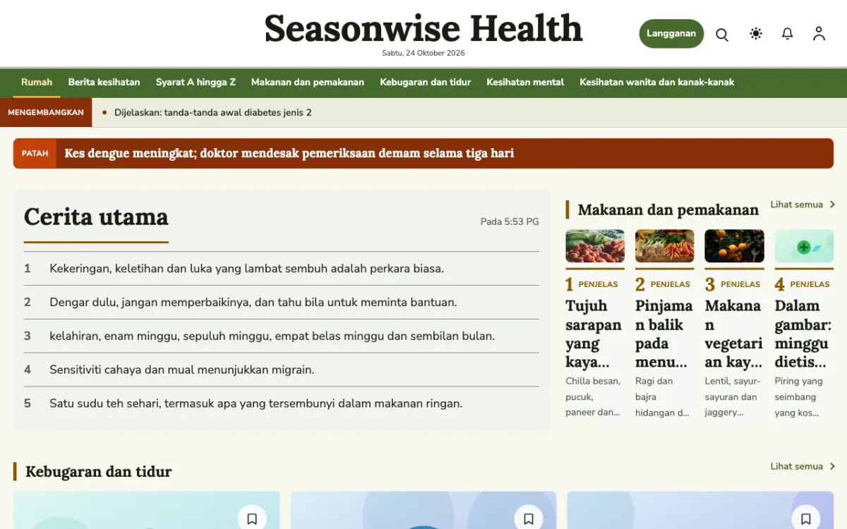 Seasonwise — templat laman web Berita Kesihatan, paparan desktop