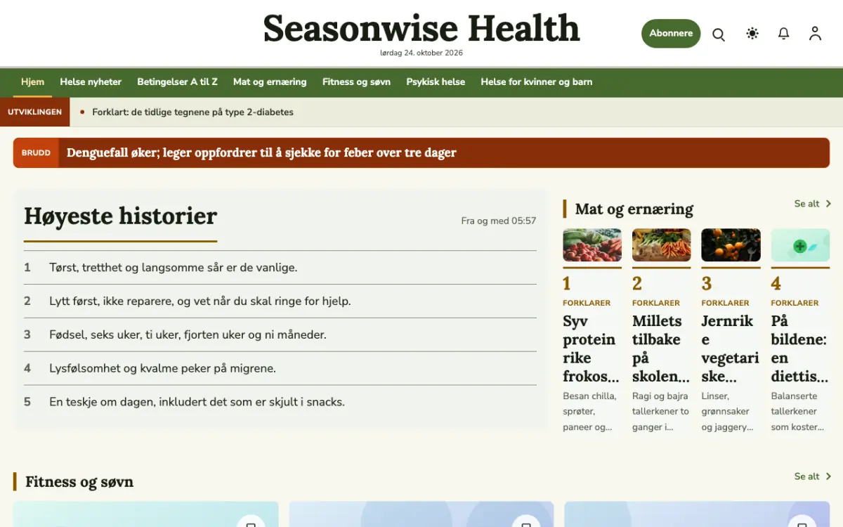 Seasonwise – nettstedmal for Helse News, skrivebordsvisning