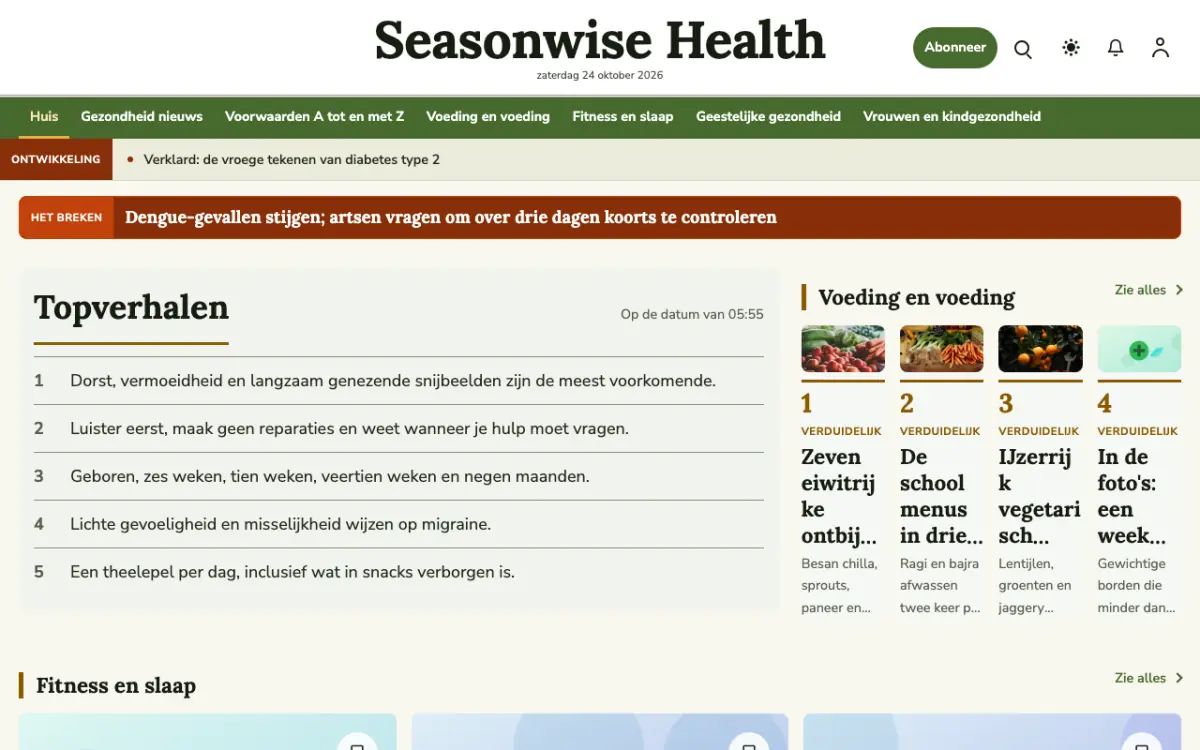 Seasonwise – websitetemplate voor Gezondheidnieuws, desktopweergave