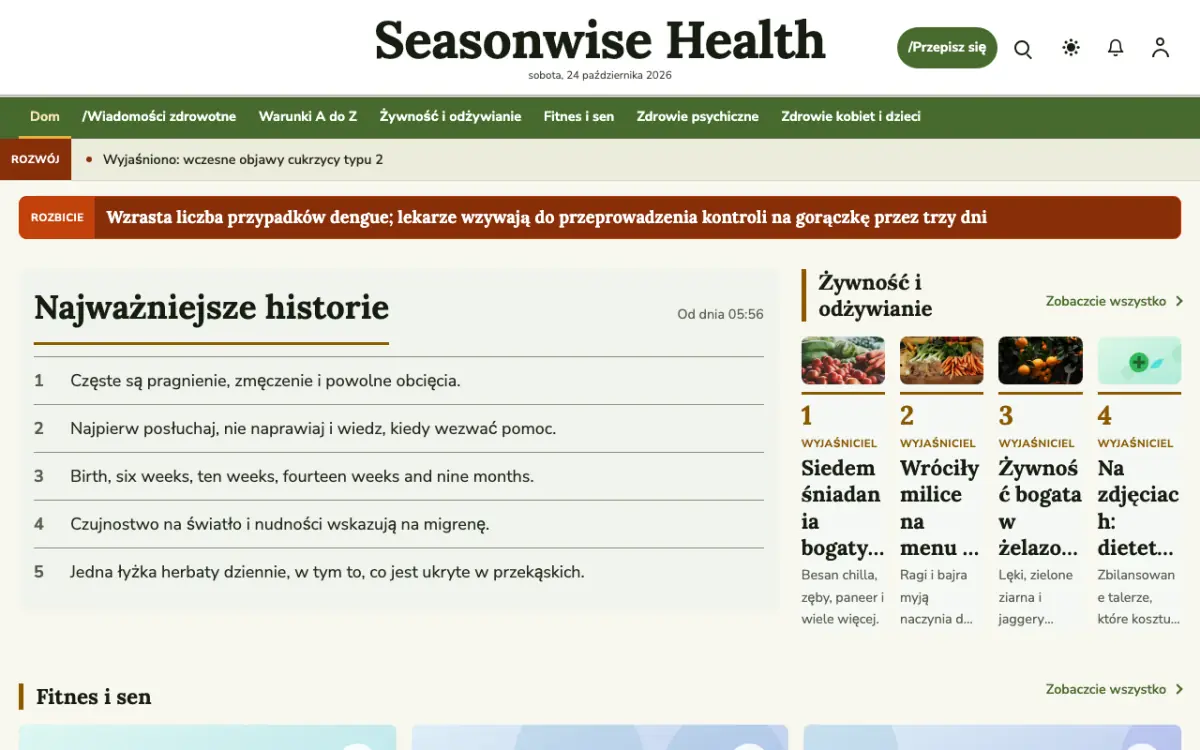 Seasonwise – szablon strony (Zdrowie: wiadomości), widok na komputerze