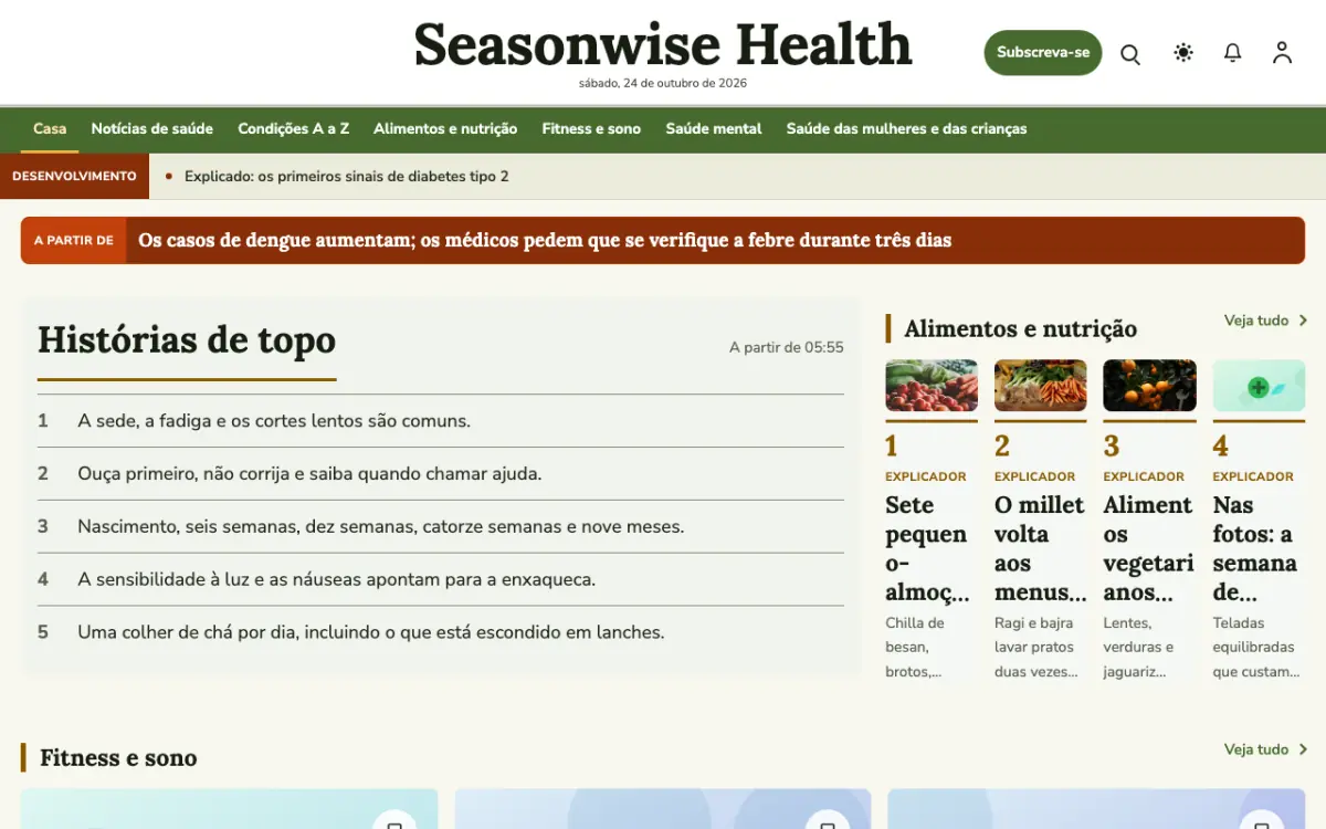 Seasonwise — modelo de site de Notícias de Saúde, vista em computador