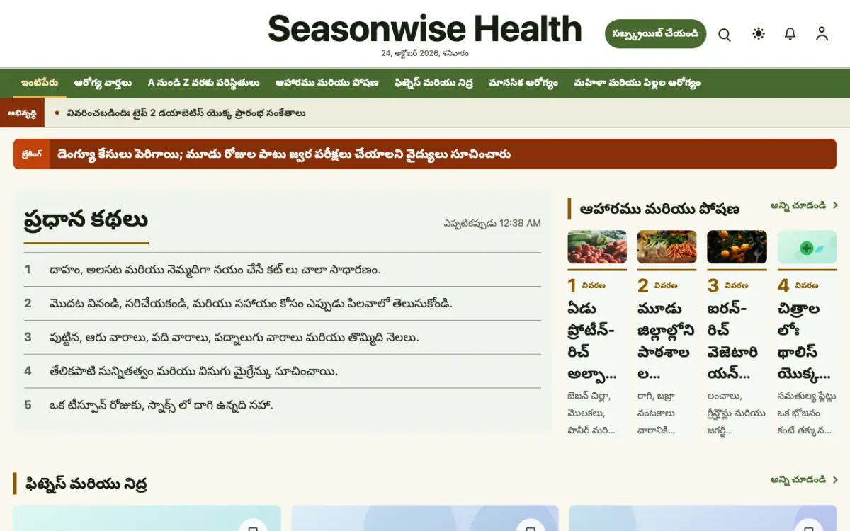 Seasonwise — ఆరోగ్యం వార్తలు వెబ్‌సైట్ టెంప్లేట్, డెస్క్‌టాప్ వ్యూ