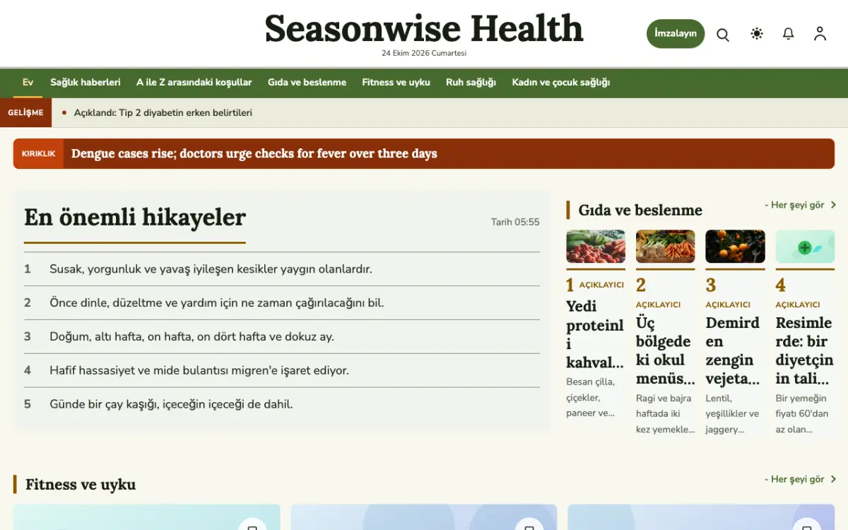 Seasonwise — Sağlık Haberleri web sitesi şablonu, masaüstü görünümü
