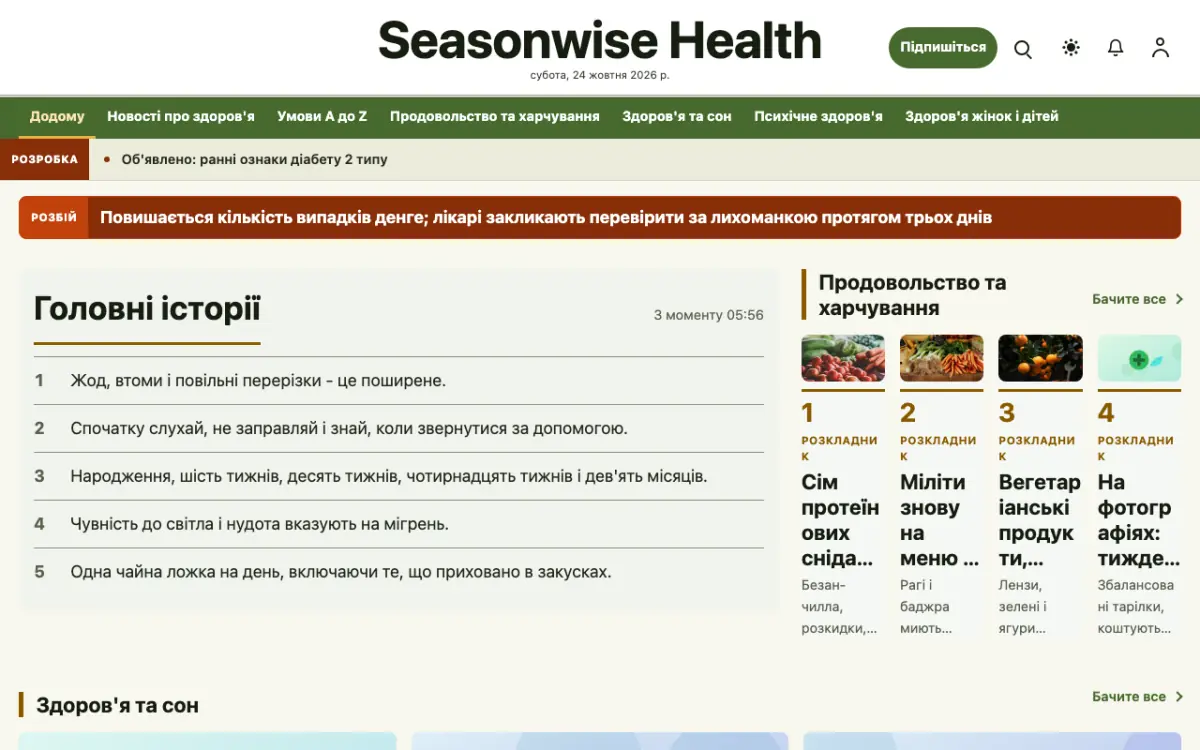 Seasonwise — шаблон сайту в категорії «Здоров’я: новини», вигляд на комп’ютері