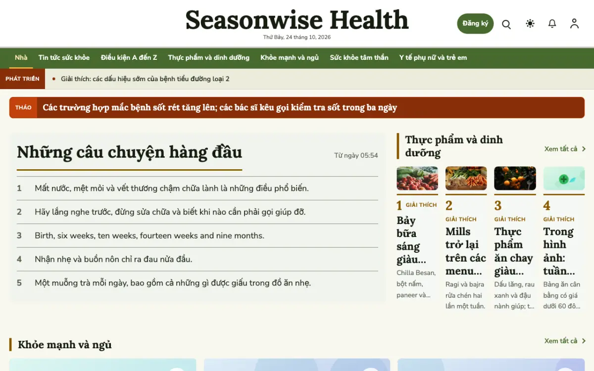 Seasonwise — mẫu website Tin Sức khỏe, giao diện máy tính