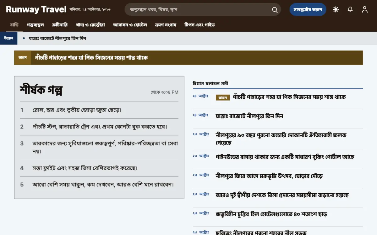 Tarmac — ভ্রমণ সংবাদ ওয়েবসাইট টেমপ্লেট, ডেস্কটপ ভিউ