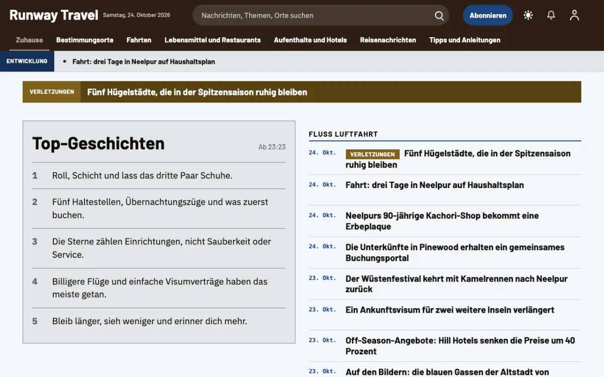 Tarmac – Website-Vorlage für Reisen-News, Desktop-Ansicht