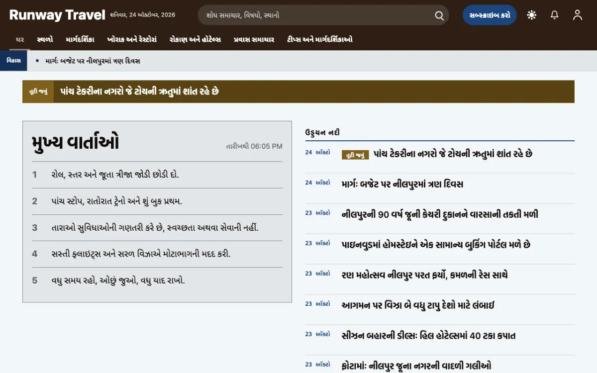Tarmac — પ્રવાસ સમાચાર વેબસાઇટ ટેમ્પલેટ, ડેસ્કટોપ વ્યૂ