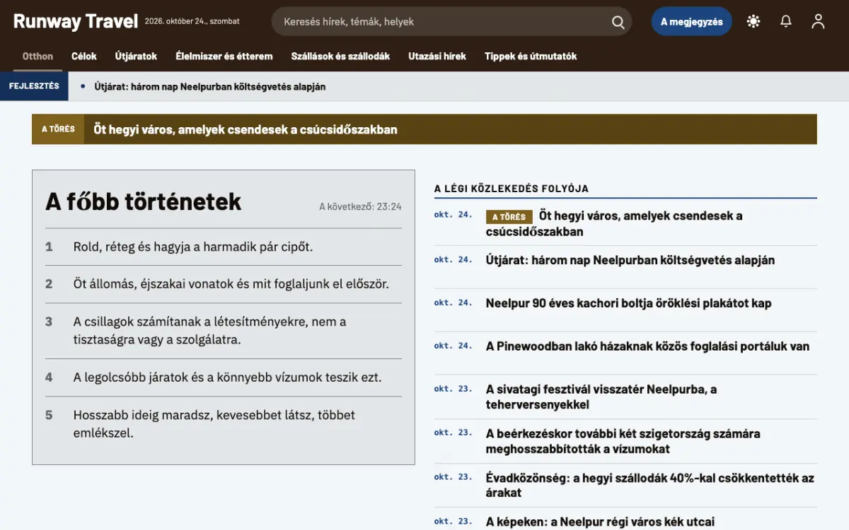 Tarmac — Utazás: hírek weboldalsablon, asztali nézet