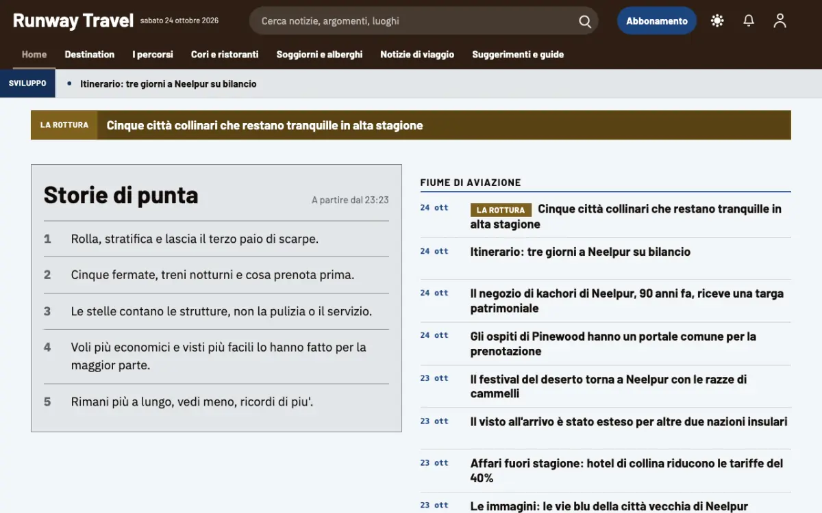 Tarmac – template di sito per News Viaggi, vista desktop