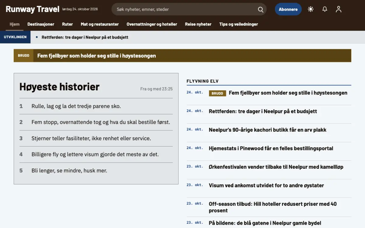Tarmac – nettstedmal for Reise News, skrivebordsvisning