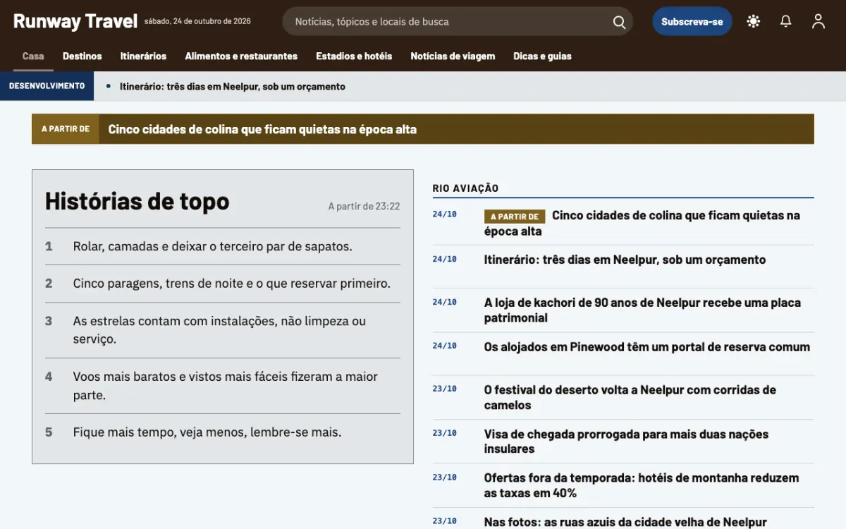 Tarmac — modelo de site de Notícias de Viagens, vista em computador