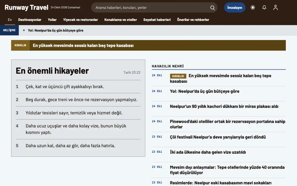 Tarmac — Seyahat Haberleri web sitesi şablonu, masaüstü görünümü