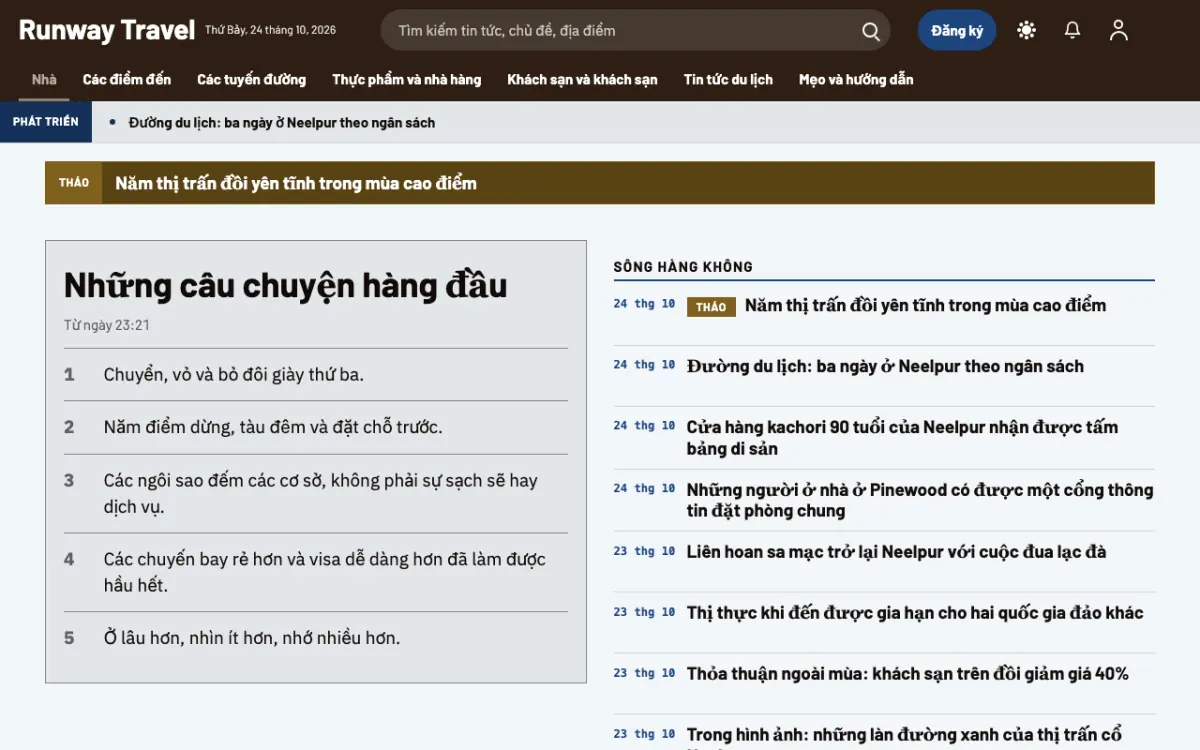 Tarmac — mẫu website Tin Du lịch, giao diện máy tính