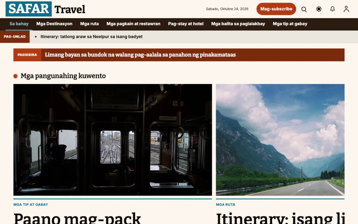 Milemarker — template ng website na Balitang Paglalakbay, tanaw sa desktop