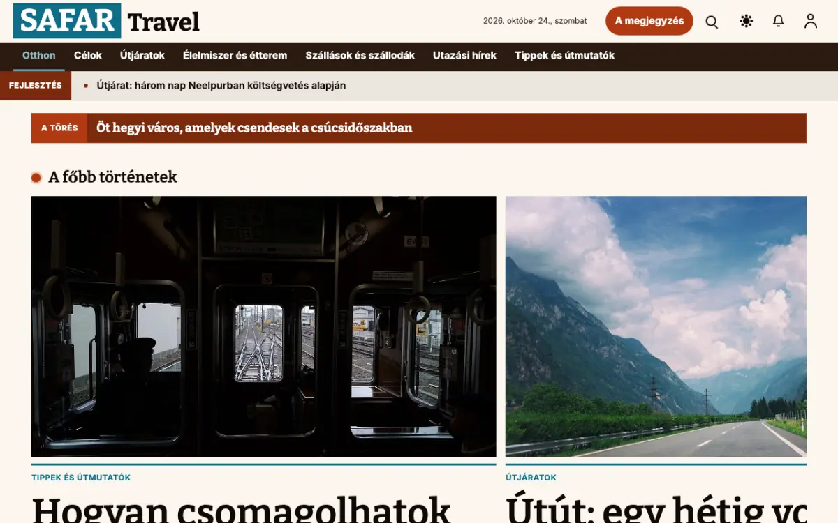 Milemarker — Utazás: hírek weboldalsablon, asztali nézet