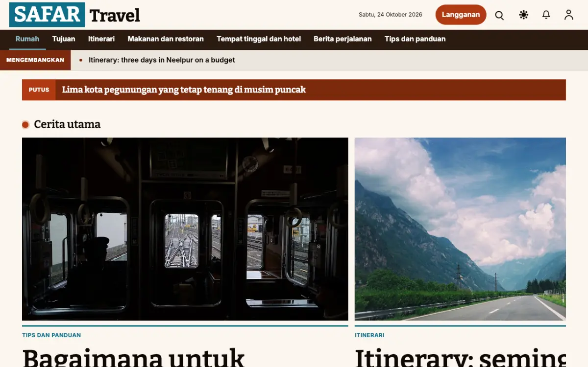 Milemarker — template situs Berita Wisata, tampilan desktop