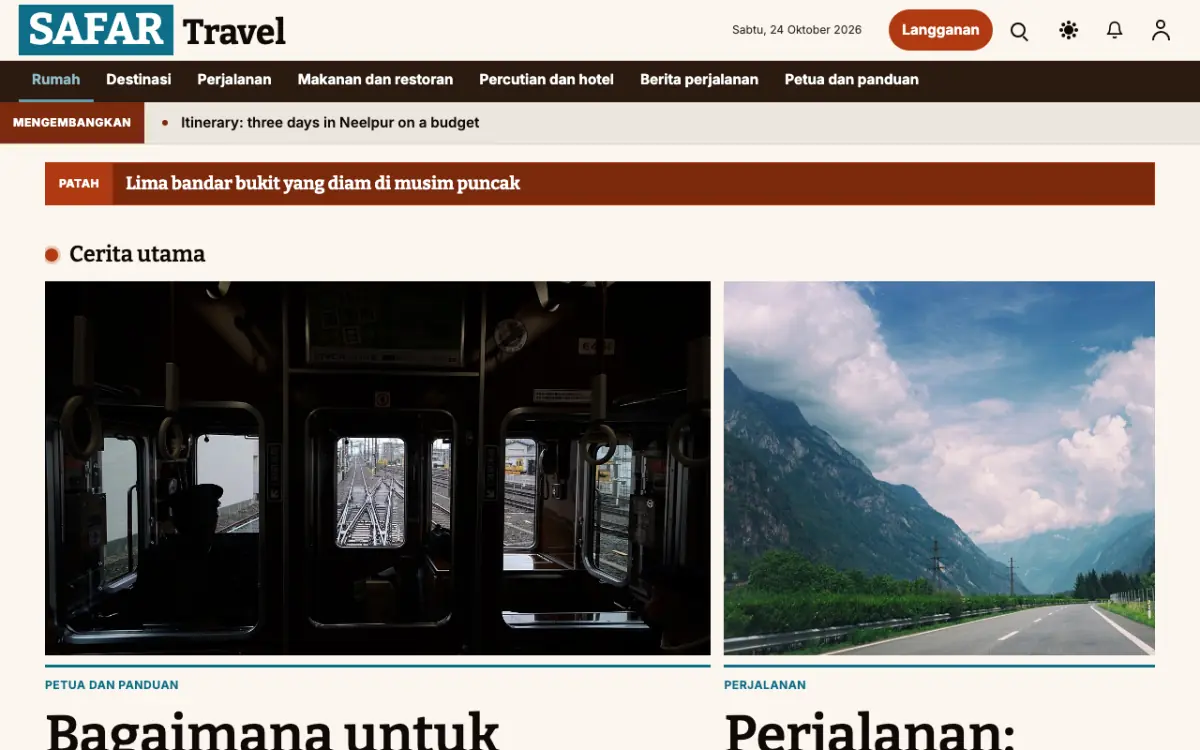 Milemarker — templat laman web Berita Pelancongan, paparan desktop