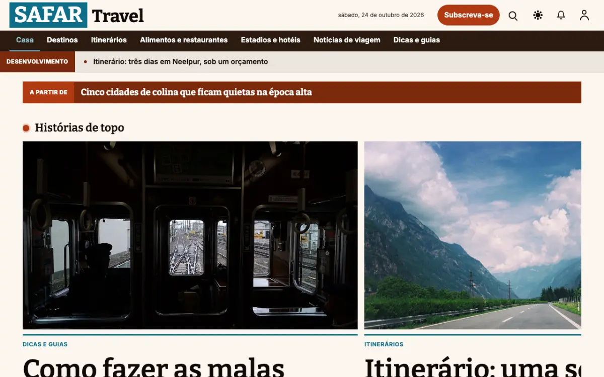 Milemarker — modelo de site de Notícias de Viagens, vista em computador