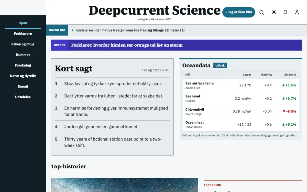 Deepcurrent – hjemmesideskabelon til Videnskab News, skrivebordsvisning