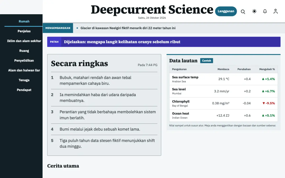 Deepcurrent — templat laman web Berita Sains, paparan desktop