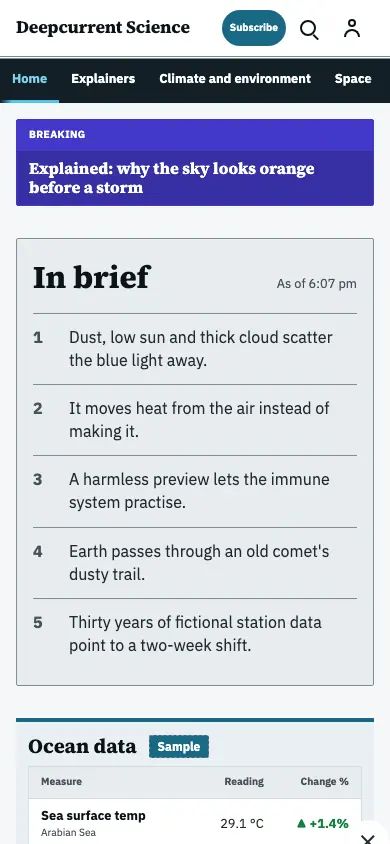 Deepcurrent — Science News app, phone view