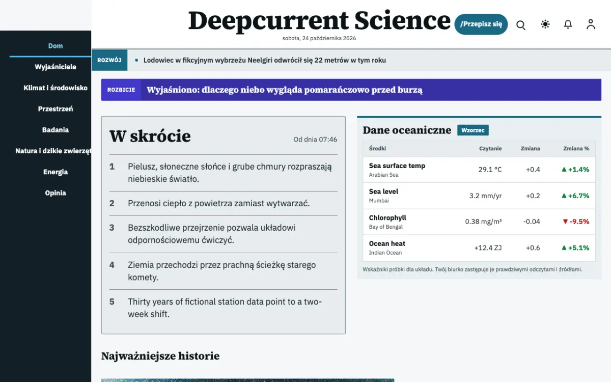 Deepcurrent – szablon strony (Nauka: wiadomości), widok na komputerze